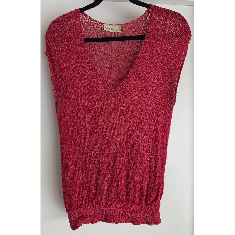 Cobblestone Hand-loomed Tank Top Women M Red V-Neck Sleeveless Vintage